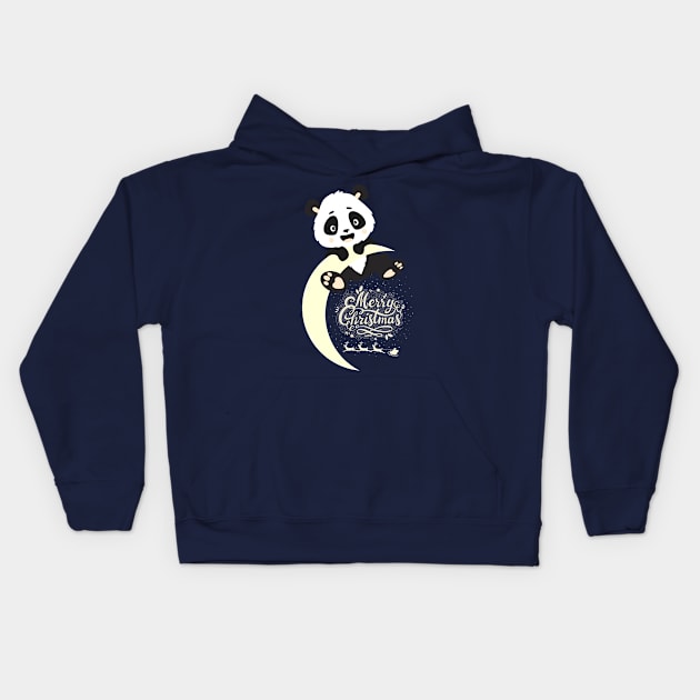 Cute panda Waiting for santa claus on the Moon Kids Hoodie by Suga Collection